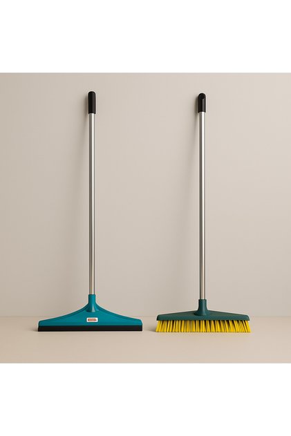 2 Yönlü Süngerli Fırçalı Çekpas Seti + 55 cm Çift Kauçuklu Metal Saplı Yer Sileceği