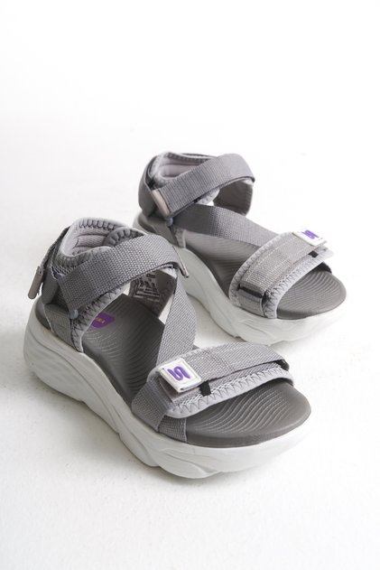 Norivisa Gri Kadın Dolgu Topuk Ortopedik Rahat Taban Cırtlı Ayarlanabilir Günlük Şık Spor Sandalet