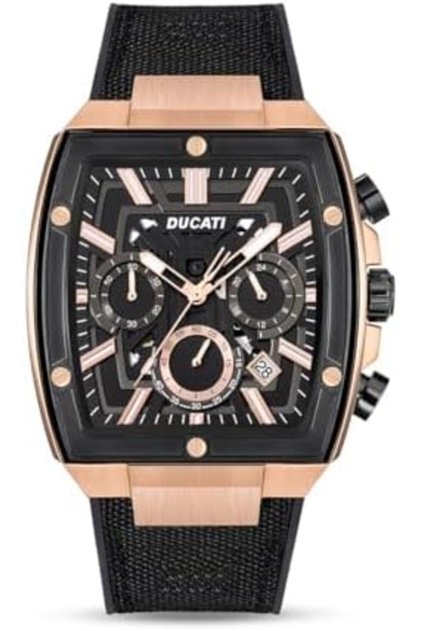 DT005 Chronograph Watch for Men - Black Dial with Rose-Gold Accents, Water Resistant Up to 50