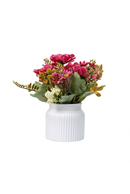 Aranjament floral în ghiveci ceramic, H 20cm, model crizantemă, culoare roz / ZTS 8056 ZTS8056