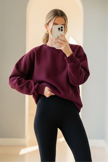 Women's Oversize Winter Loose Burgundy Sweatshirt