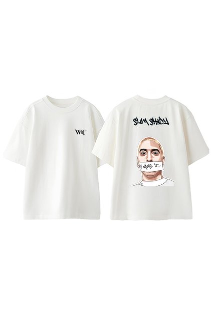 Eminem 2 Design Back Printed Cotton White Oversize T-Shirt