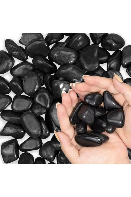 صخور زخرفية سوداء ناعمة ومصقولة لنباتات أحواض السمك والحدائق، وزن 1 كجم - كبير