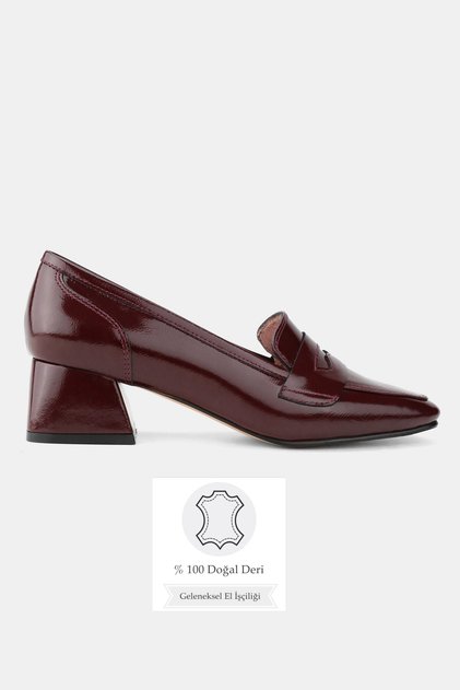 KADIN BORDO RUGAN HAKİKİ DERİ 33-34-35-41-42-43 NUMARA ORTA TOPUKLU LOAFER AYAKKABI