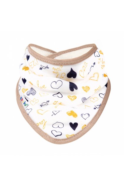 Baveta tip bandana cu inchidere reglabila Inimioare Bej