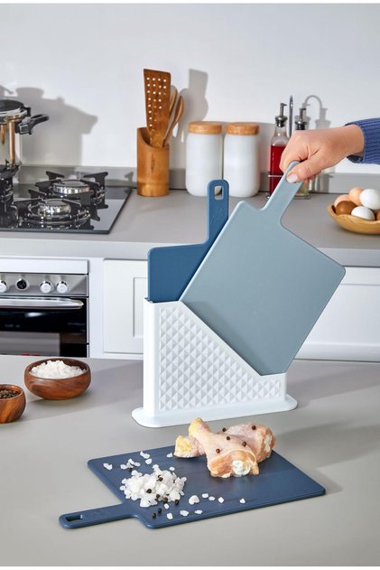 Cutting Board Set with Stand and Portable (4 Pcs) - Blue