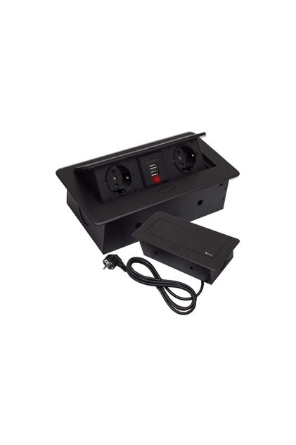Priză încastrată, port USB, Schuko cu împământare, universală, 2P/Z, 3300W, Negru