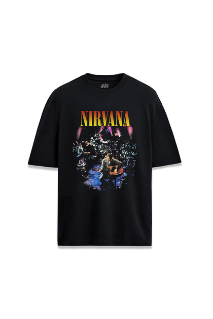 Nirvana Acoustic Concert Design Printed Unisex Black T-Shirt