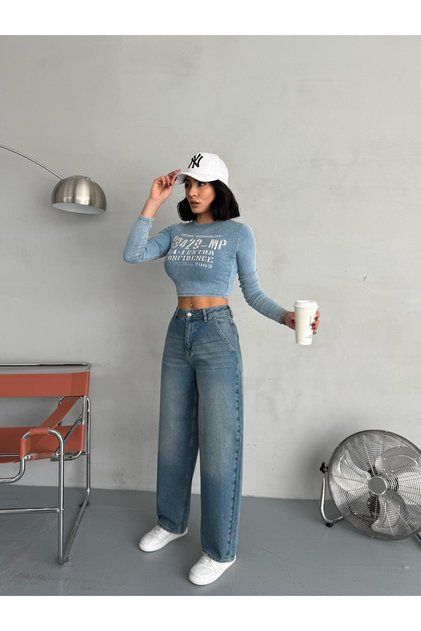 KADIN SKATER FİT YÜKSEK BEL KOT PANTOLON TİNT
