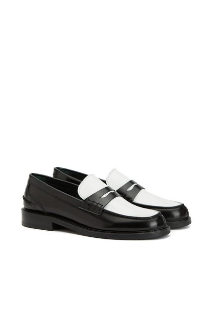 Siyah Beyaz Kadın Deri Loafer