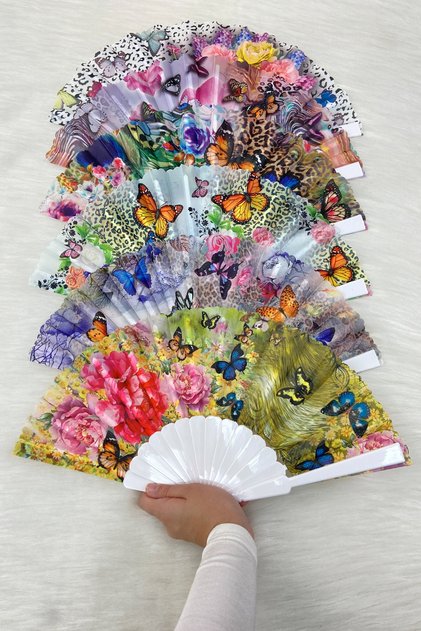 Butterfly Pattern Mixed Color Bride Bridesmaid Fan, Bride Bachelorette Party Henna Gift 6Pcs
