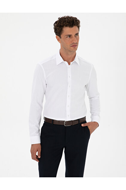 Beyaz Armürlü Slim Fit Gömlek 50312330-VR013