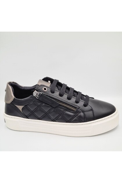 D25KA-7305 Siyah Beyaz Hakiki Deri Kadın Deri Sneaker