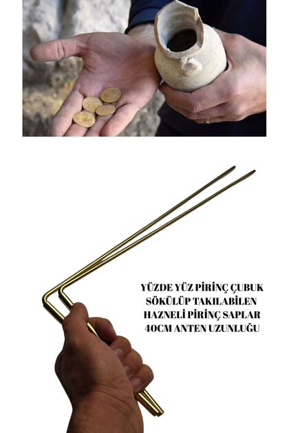 Tamamı Pirinçten Altın Arama Çubuğu Sökülüp Takılabilen Hazneli Pirinç Saplı Define Arama Çubukları