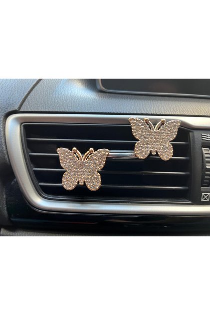 2 Pieces Shiny Stone Butterfly Torpedo Car Accessory