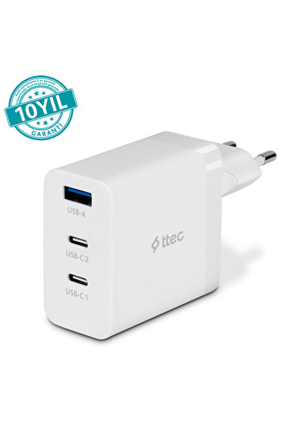 Ttec SmartCharger Trio GAN 120W PD Seyahat Hızlı Şarj Aleti 2 USB