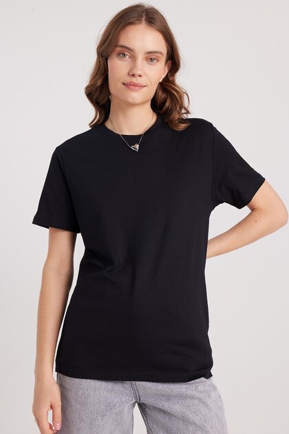 Women's Slim Fit Tight Fit Cotton Soft Texture Lycra Basic Black Crew Neck T-Shirt Blouse