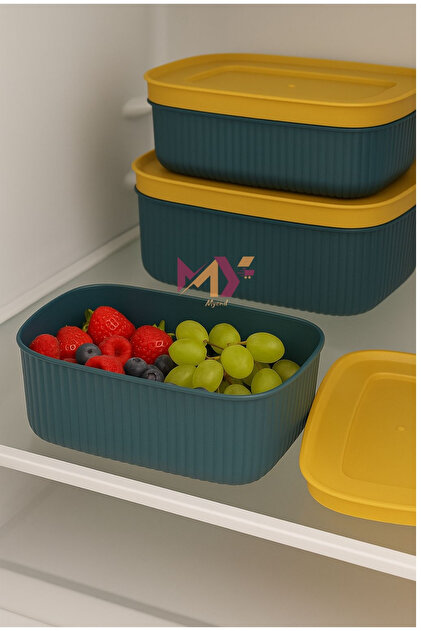 Myend 3'lü Line Saklama Kabı Seti, 2 Boy Pratik Erzak Meyve Sebze