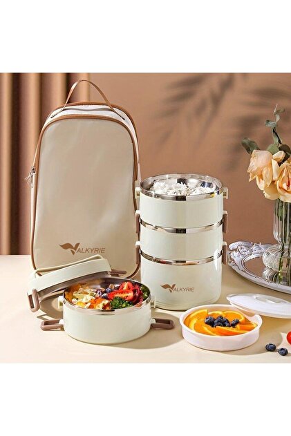 valkyrie 4 Gözlü Çelik Isı Yalıtımlı Çanta Yemek Kabı Seti Çantalı