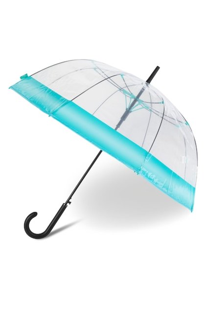 Umbrelă automată de damă Perletti, formă bombată, bordură albastră