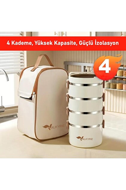 valkyrie 4 Gözlü Çelik Isı Yalıtımlı Çanta Yemek Kabı Seti Çantalı