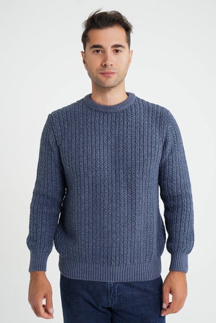 Trist Star Men's Indigo Cycling Collar Selanik Hair Braided Wool Sweater Trist-5352