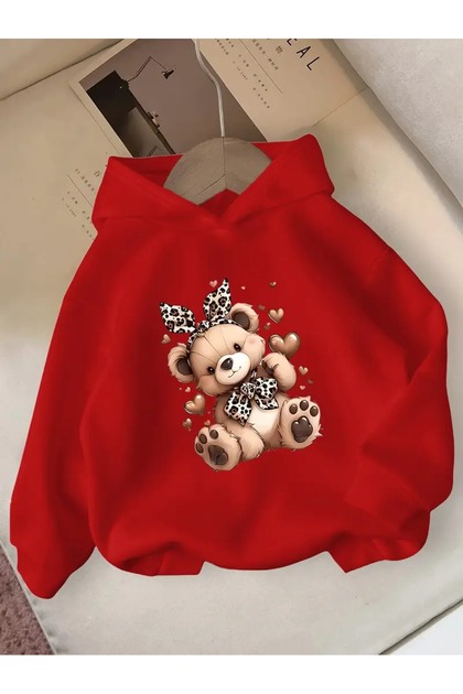 Winter Hooded Sweatshirt, Children's Bandana Teddy Bear Printed