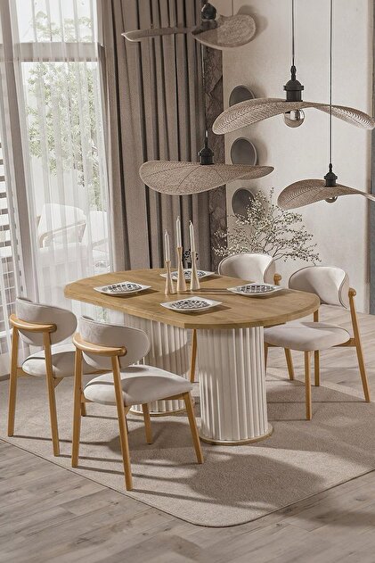 Gazzini Furniture İris İskandinav Ahşap Masa Sandalye Takımı
