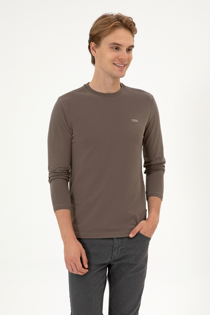 Men's Slim Fit Crew Neck Mink Single Jersey Basic Sweatshirt 50313744-Vr052