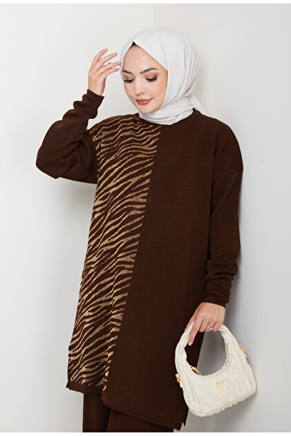 Leopard Patterned Glitter Knitwear Tunic