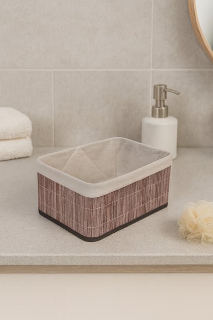 Büyük Boy Dikdörtgen Bambu Organizer Sepet Katlanır Banyo Düzenleyici