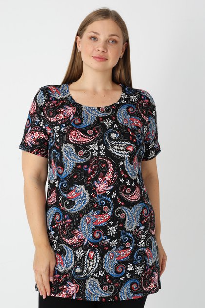 Patterned Short Sleeve Cotton Women's Plus Size T-Shirt