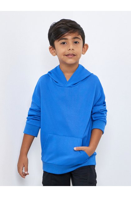 Boys Blue Relaxed Fit Hoodie with Front Pocket