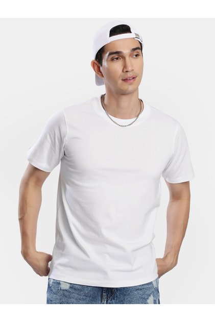 Men White Solid T-Shirt