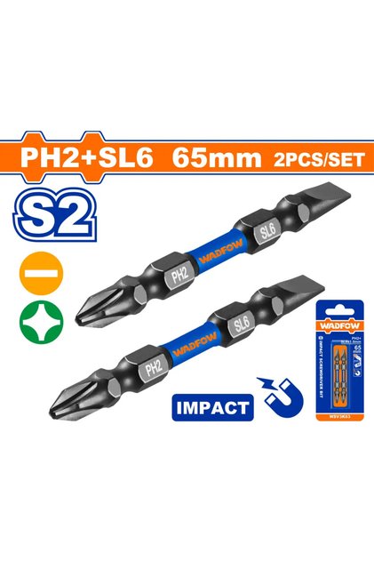 PH2 + SL6.0×1.0 Heavy Duty Square Drill Bit Set 65mm - WSV3K63
