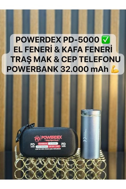 Pd-5000 Fener, Taraş Makinası, Cep Telefonu, Şarjlı Tüm Cihazlarınız için 32000maAH Güçlü Powerbank