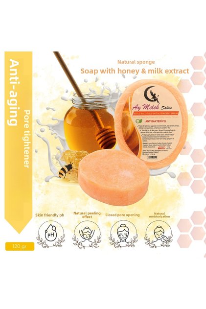 Natural Beauty Soap with Honey Milk Extract and Sponge, Effective for Skin Anti-Wrinkle