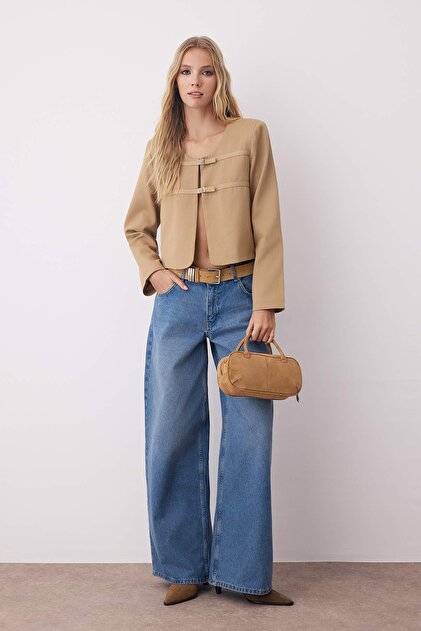 Trendyolmilla Bej Gabardin İnce Mevsimlik Dokuma Ceket