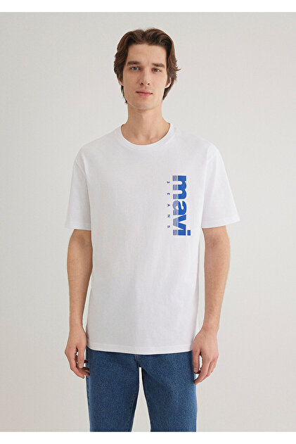 Mavi Jeans Baskılı Beyaz Tişört Loose Fit / Bol Rahat Kesim