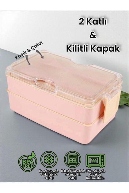 Rectangular Two-Layer Lunch Box Pink Color Lunch Box Storage Box
