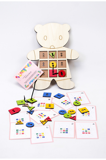 Eğitici Ahşap Ayıcık Oyunu ve İp Geçirme Çalışması Montessori