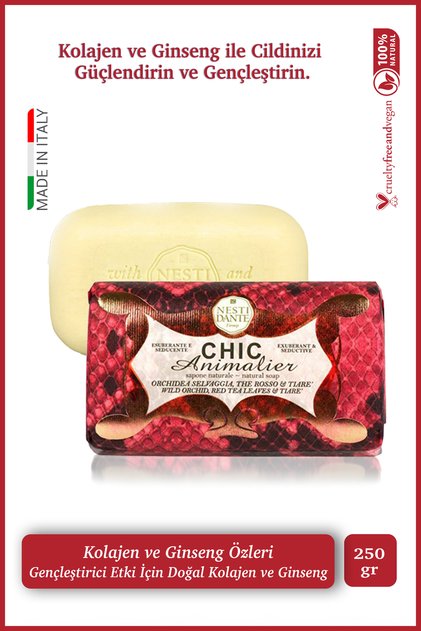250Gr Chic Animalier Red Python Solid Soap - Strengthening & Antiaging L Collagen & Ginsen