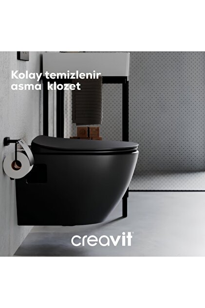 Creavit Free Mat Siyah Kanallı Asma Klozet FE320, Duck Duroplast