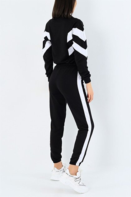 Women's White Striped Tracksuit Bottoms with 2-Thread Elastic Cuffs