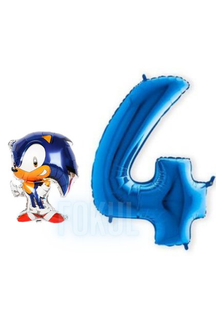 Sonic Boom 4 Yaş Balon Seti Doğum Günü Hava ve Helyum Uyumlu 100 cm Yaş Balonu Sonic Balon 65x48 cm
