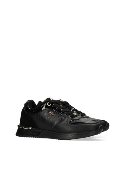 Textured Sneakers with Lace-Up Closure and Metal Accent