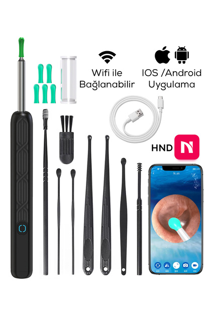 Kablosuz WiFi Akıllı Kameralı Kulak Temizleme Çubuğu – iOS Android Uyumlu 1296P HD