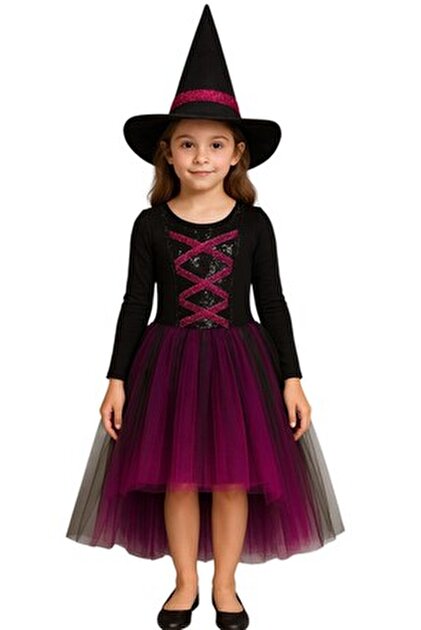 blue dress for baby girl Dare Fashion Adult Gothic Witch Costume Black Corset Dress Purple Hat Tights 4X main image 0