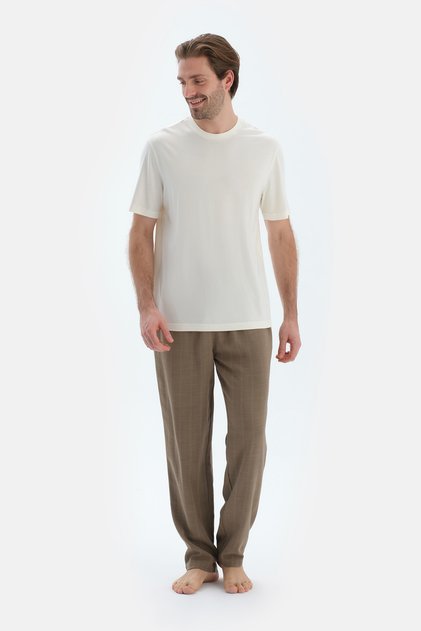 Light Green Textured Straight-Leg Trousers