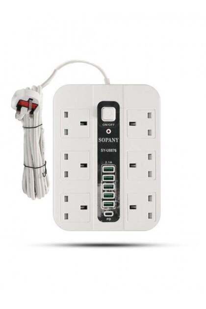 Sopani Smart Multi-Outlet Power Strip, 3 Meter, 6 Sockets, 5 USB Ports, 1 PD